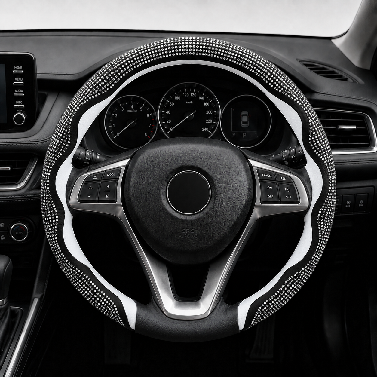 5D Glitter Steering Wheel Cover - Silver