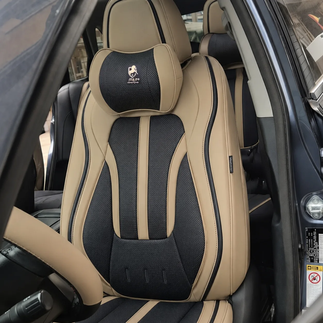 7 Seater SUV/Jeep High Quality Leather Seat Cover - CREAM AND BLACK