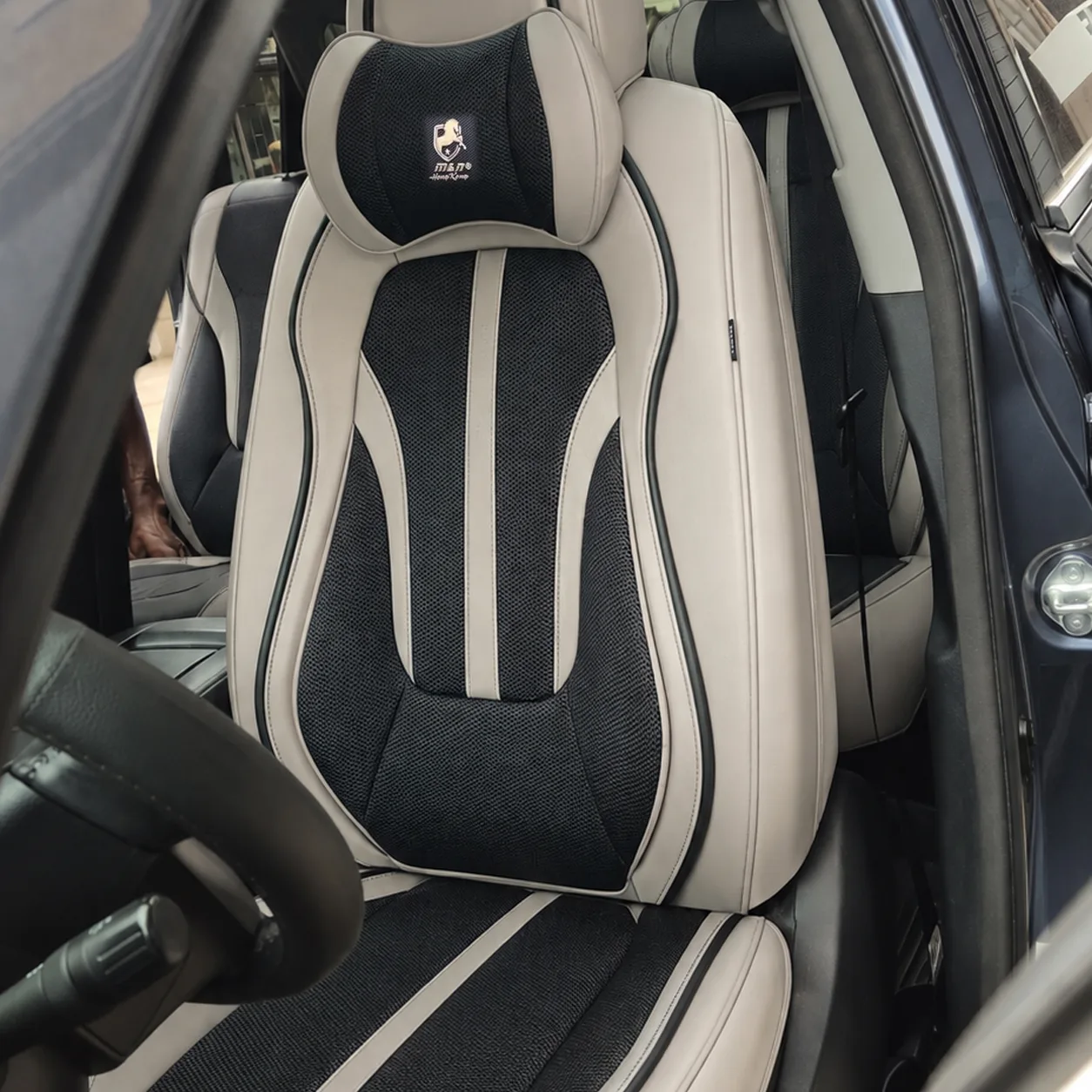 7 Seater SUV/Jeep High Quality Leather Seat Cover - GREY AND BLACK