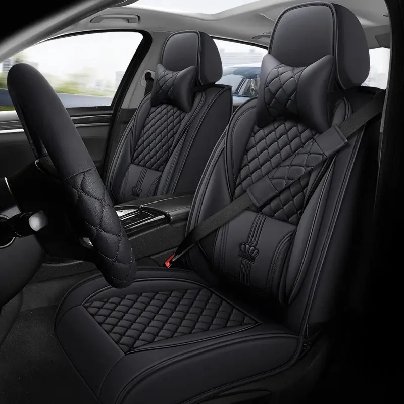 Crown Leather Car Seat Cover - Pure Black
