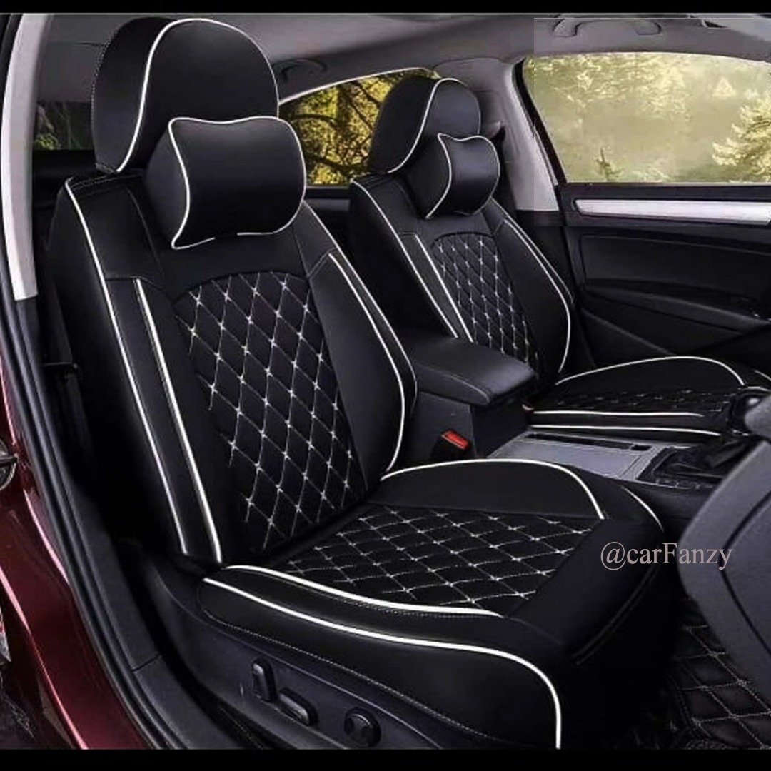 Draft Leather Car seat cover in tiny white and more black colour