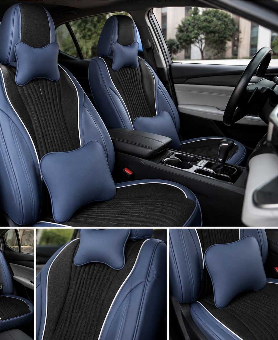 Pure Leather Blue and Black Seat Cover