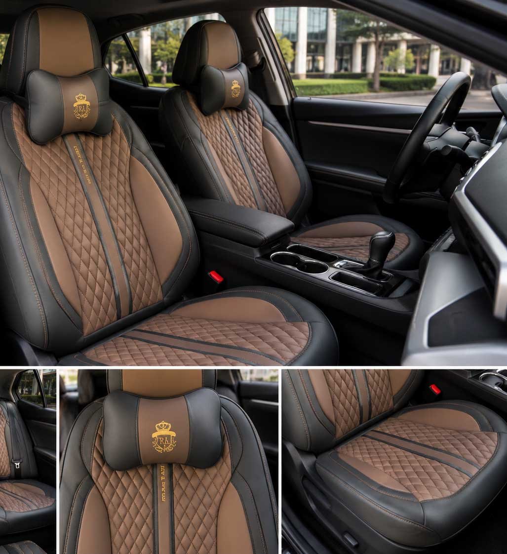 Pure Leather Brown and Black Seat Cover