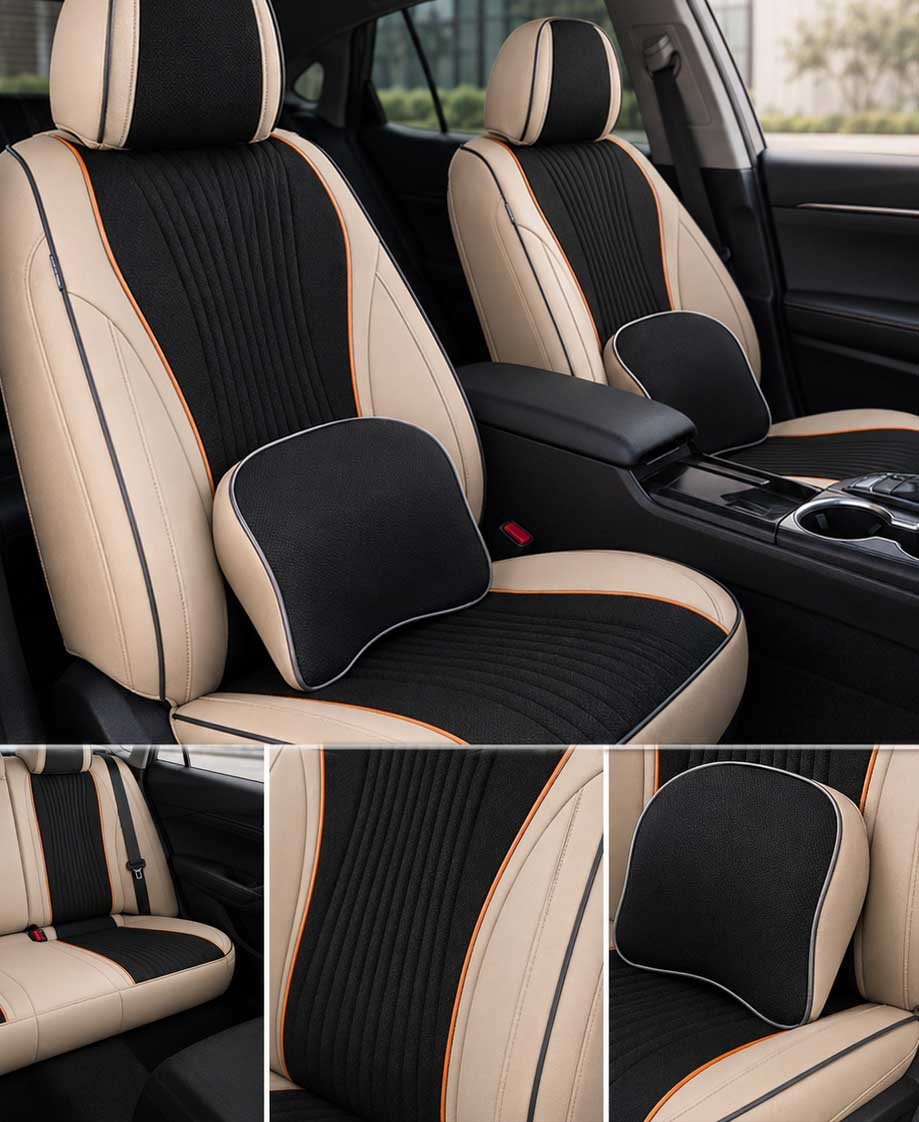 Pure Leather Cream and Black Seat Cover