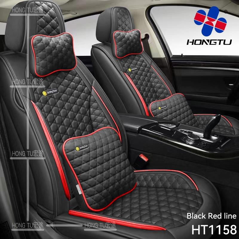 Pure Leather Black and Red Smiling Face Seat Cover