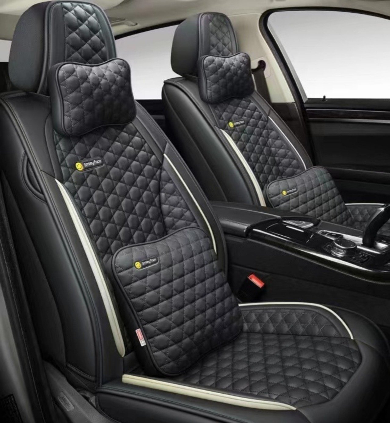 Pure Leather Black and White Smiling Face Seat Cover