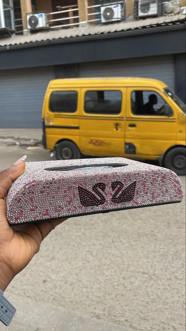 Luxury Pink Glitter Stone Car Tissue Box Holder