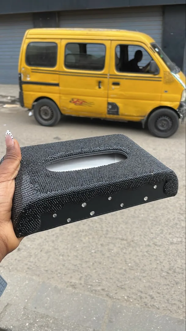 Luxury All Black Glitter Stone Car Tissue Box Holder
