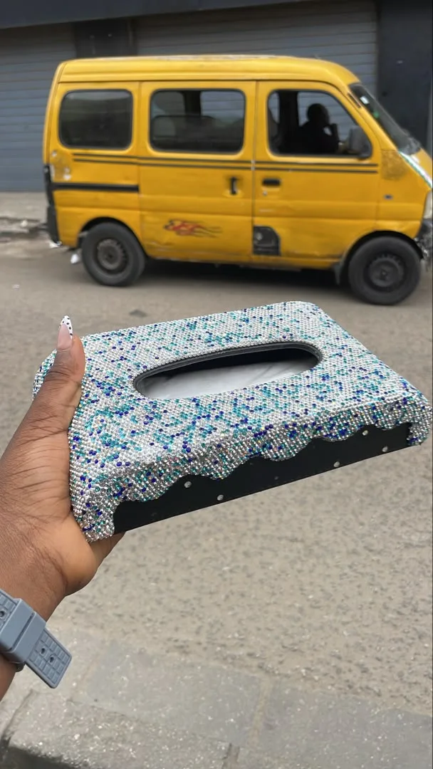 Luxury Silver Multi-Colour Glitter Stone Car Tissue Box Holder
