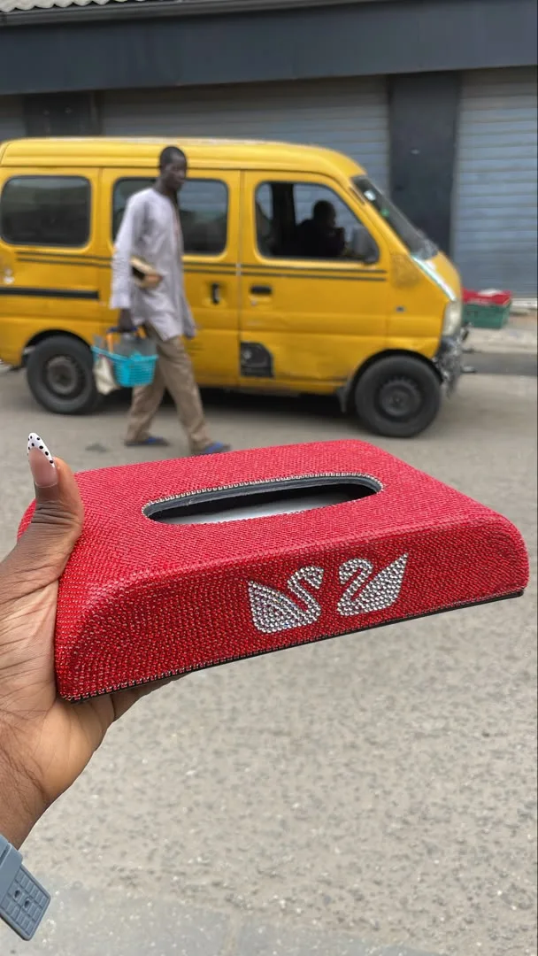 Luxury Red Glitter Stone Car Tissue Box Holder