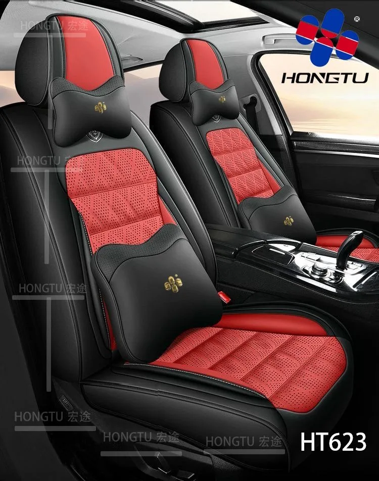 Universal Red and Black Pure Leather Seat Cover - Full Coverage