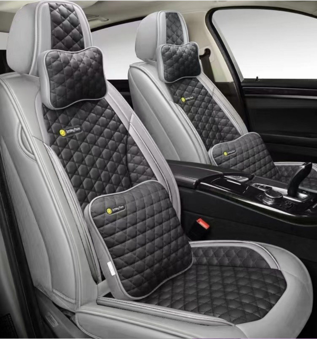 Smiley Face Ash Grey and Black Leather Seat Cover