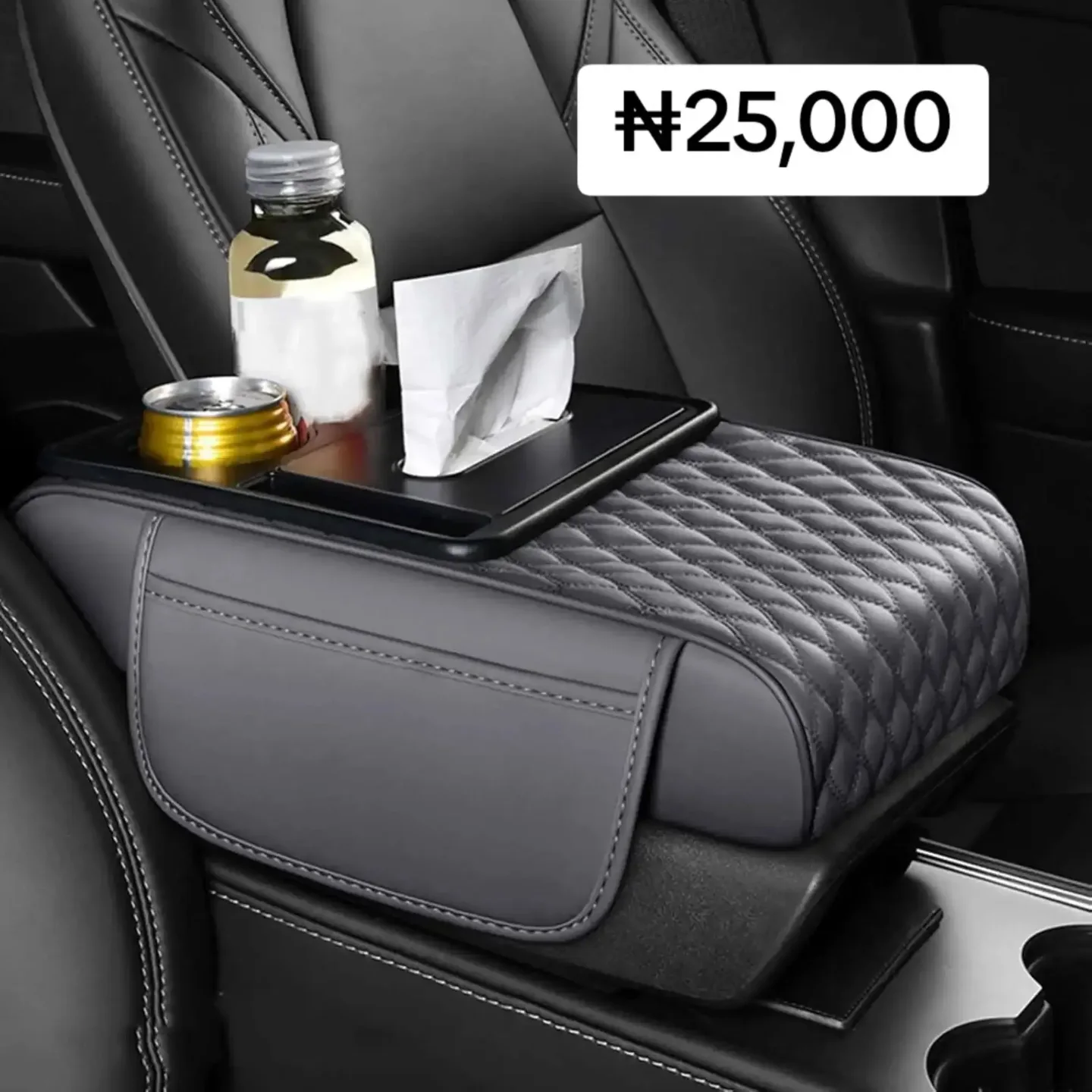 Universal 5-in-1 Car Armrest Cover with Tissue Box - Grey