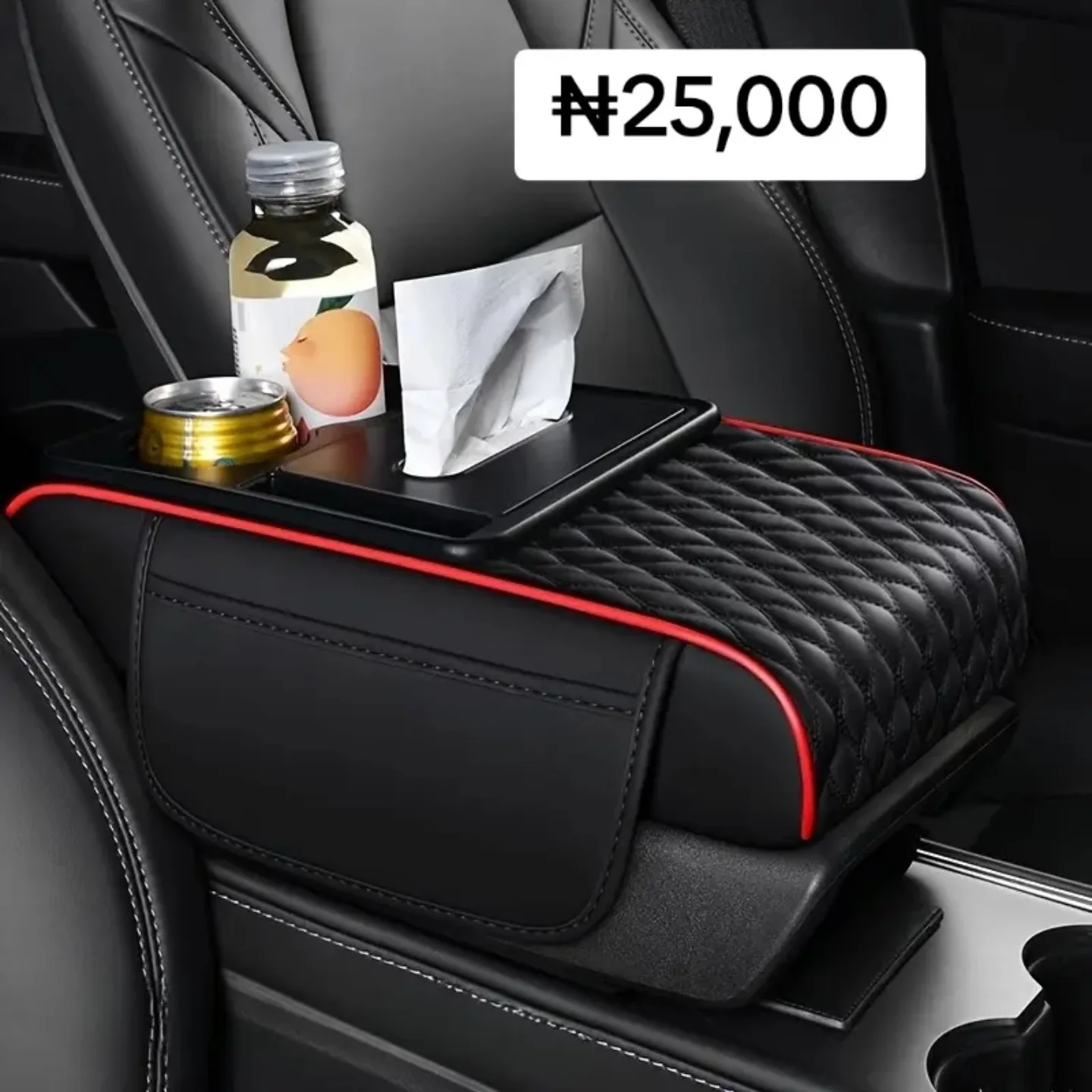 Universal 5-in-1 Car Armrest Cover with Tissue Box - Red and Black