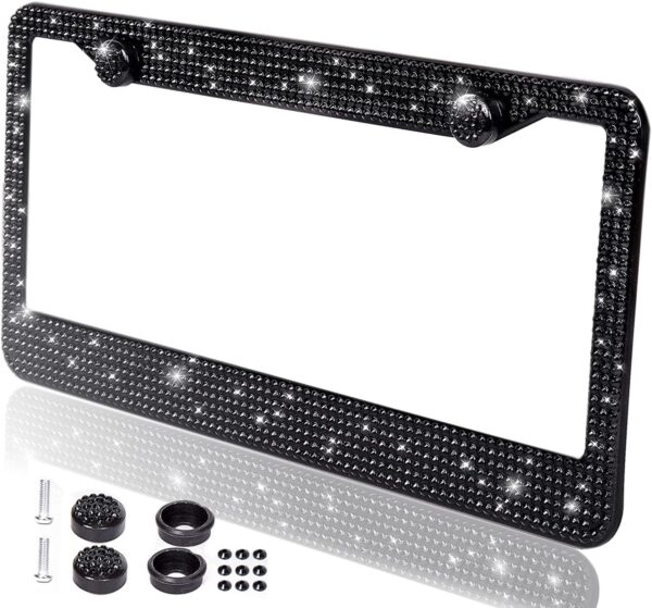 Carfanzy Shiny Bling Rhinestone License Plate Cover Frame