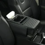 Leather Car Armrest with Cup Holder & Tissue Box - Multifunctional black