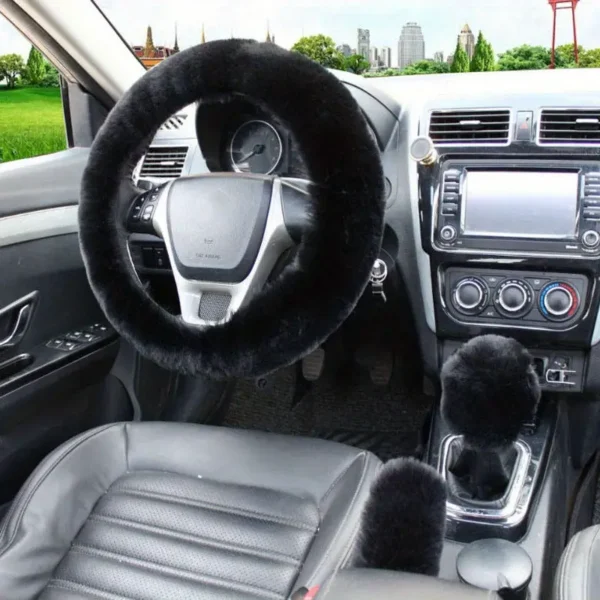3pcs Wool Fur Soft Furry Steering Covers - Black Steering cover 3pcs Wool Fur Soft Furry Steering Covers - Black Steering cover
